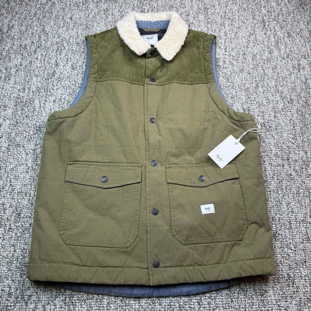 Katin Yukon Vest Mens Large Sherpa Lined Hiking Outdoor Green Olive NWT